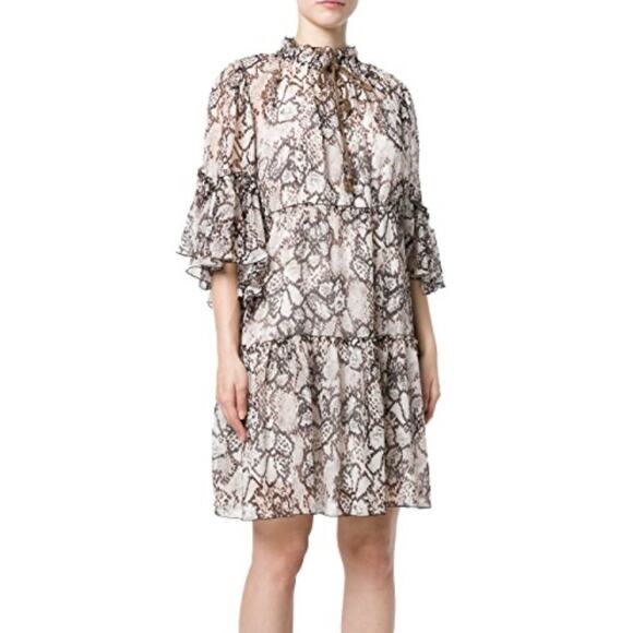 See by Chloe Python Ruffle Sleeve Tiered Midi Silk-blend Dress $630 XL - Picture 1 of 9